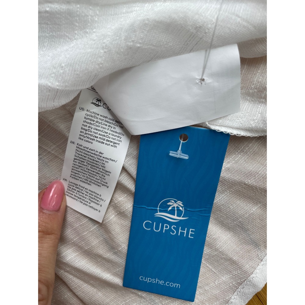 Cupshe White Sheer Button Down Beach Pool Coverup Long Sleeve Shirt NWT - Picture 3 of 3